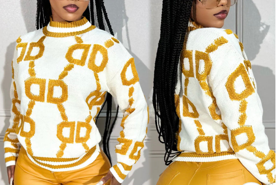 Mustard and White DD sweater