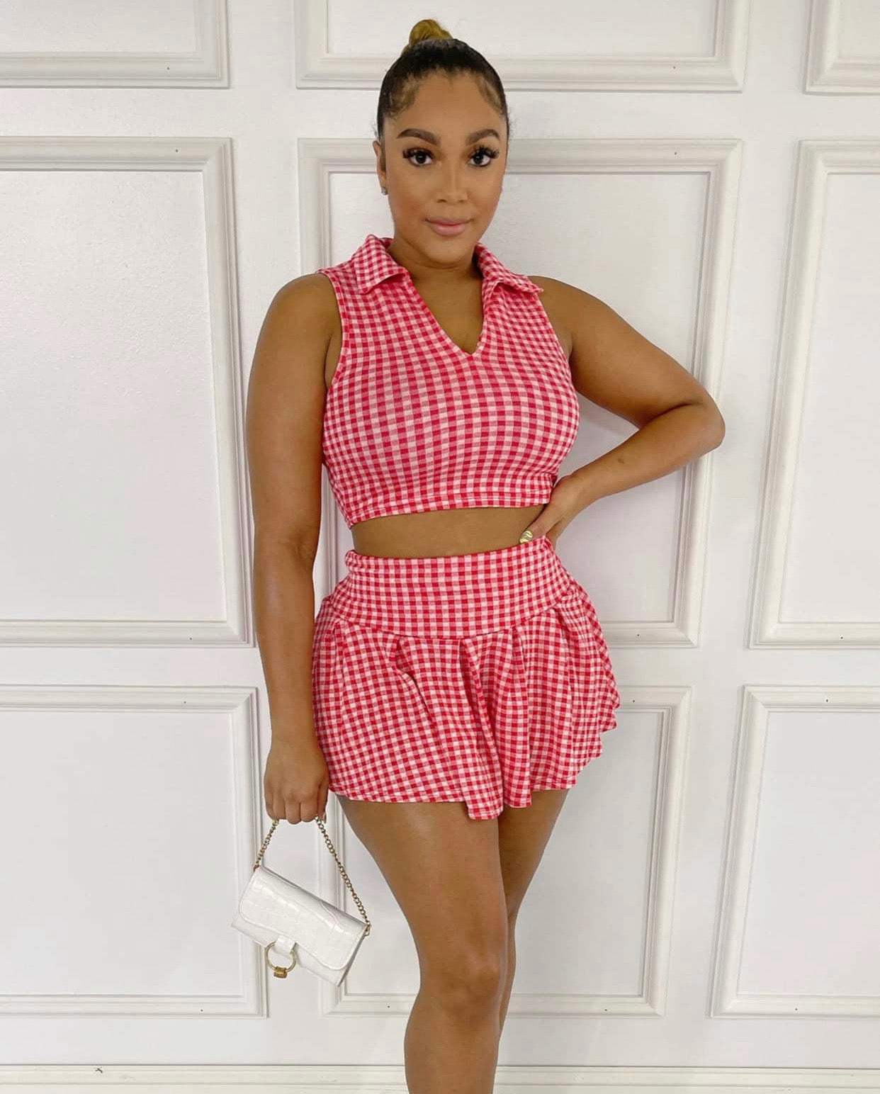 Red Checker 2 Piece Skirt Set