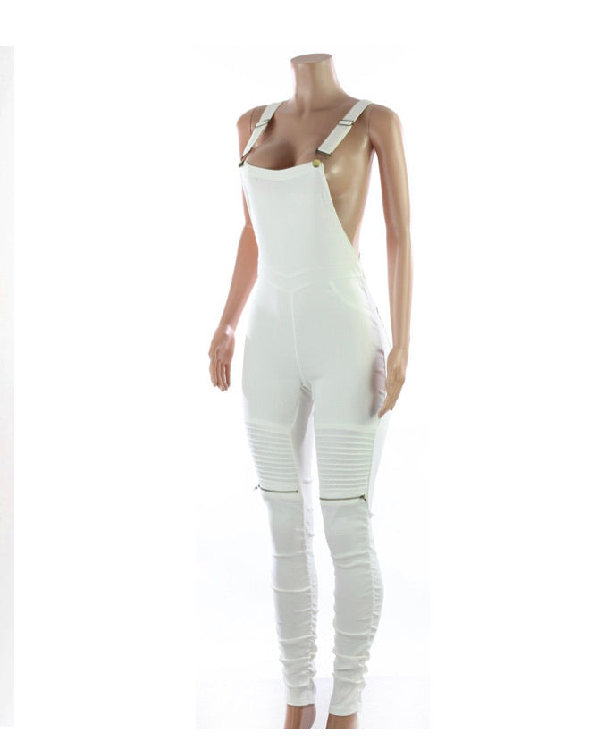 White Moto Zip Overall